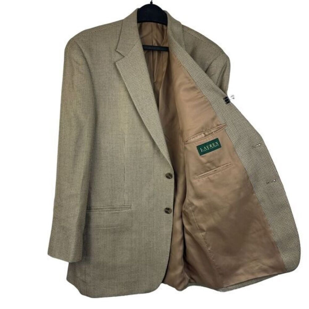 Ralph Lauren 42R 100% Silk Jacket Sports Coat Blazer Brown Check 2 Button